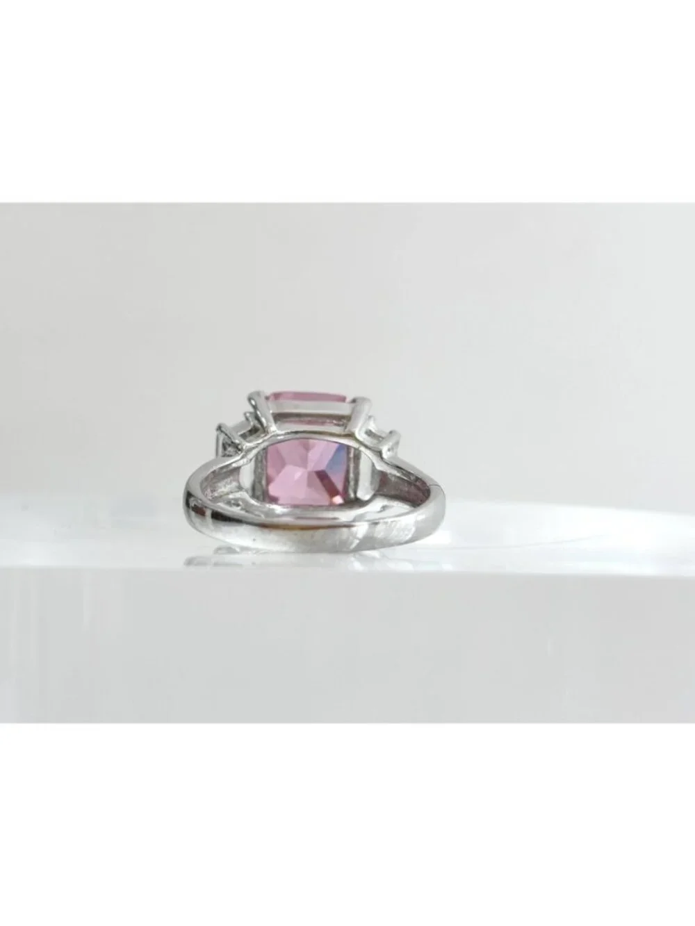 Pink Topaz & CZ Accented Gemstone Sterling Silver 925 Vintage Ring - sz 8.5